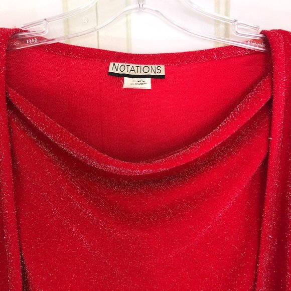 Notations Christmas Red Blouse w Attached Cardigan Size XL Lagenlook Cowl Neck - Picture 7 of 13